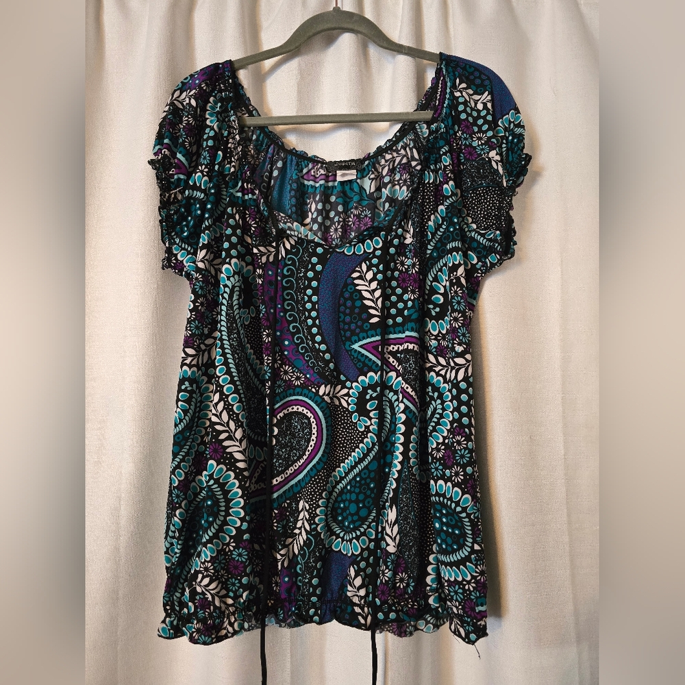 Judith Plus Size Paisley Short Sleeve Blouse Size 2X